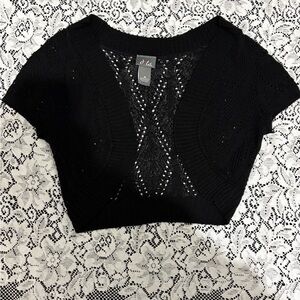 Dots Black knit crop cardigan